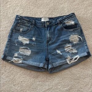 Trendy Blue Distressed Jean Shorts